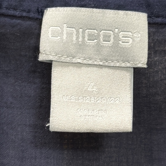 Chicos Embroidered Tunic top Women’s SZ 4/20-22 Navy Y neck cotton EUC summer - Picture 2 of 8